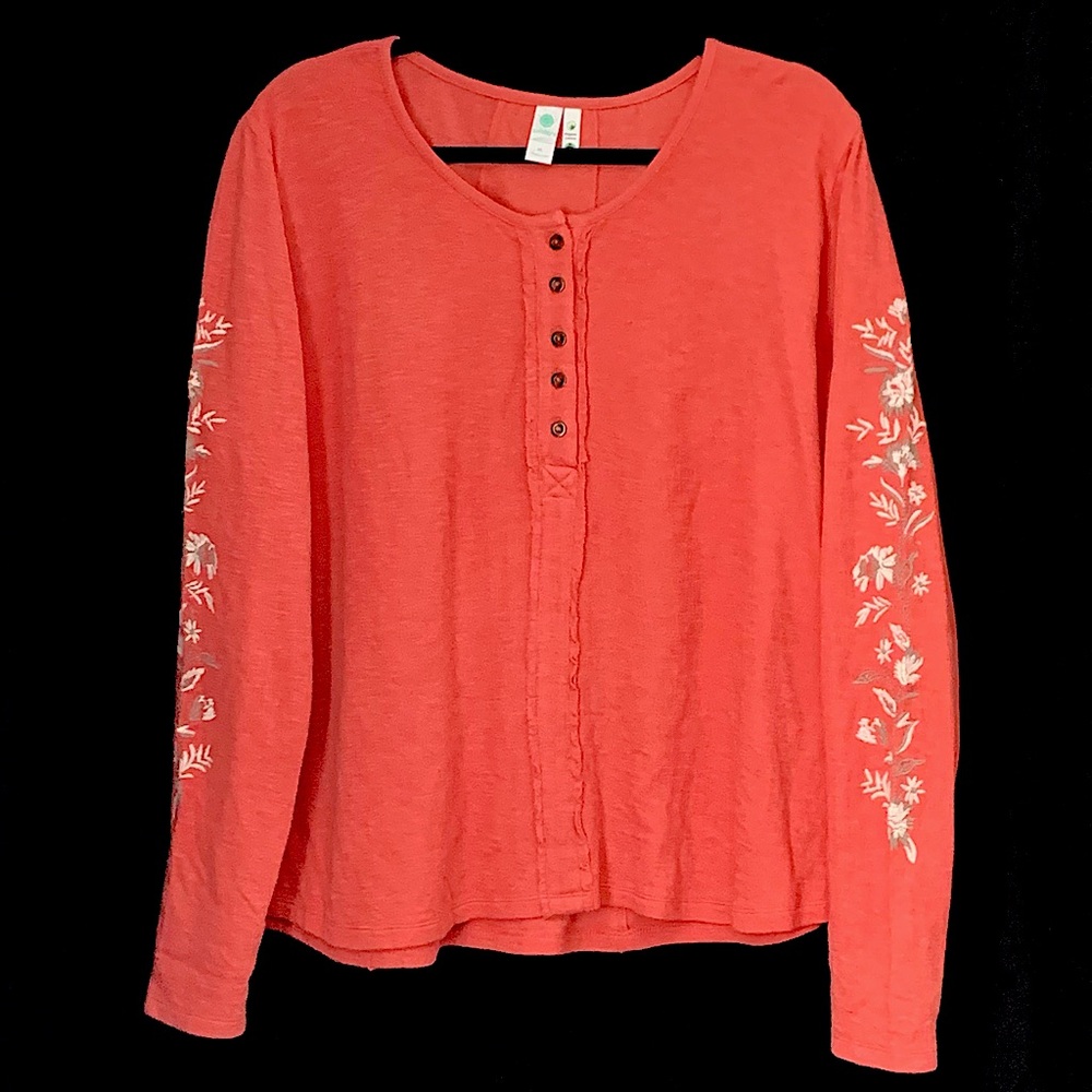 Aventura Coral Long Sleeve Top with Floral Embroidery